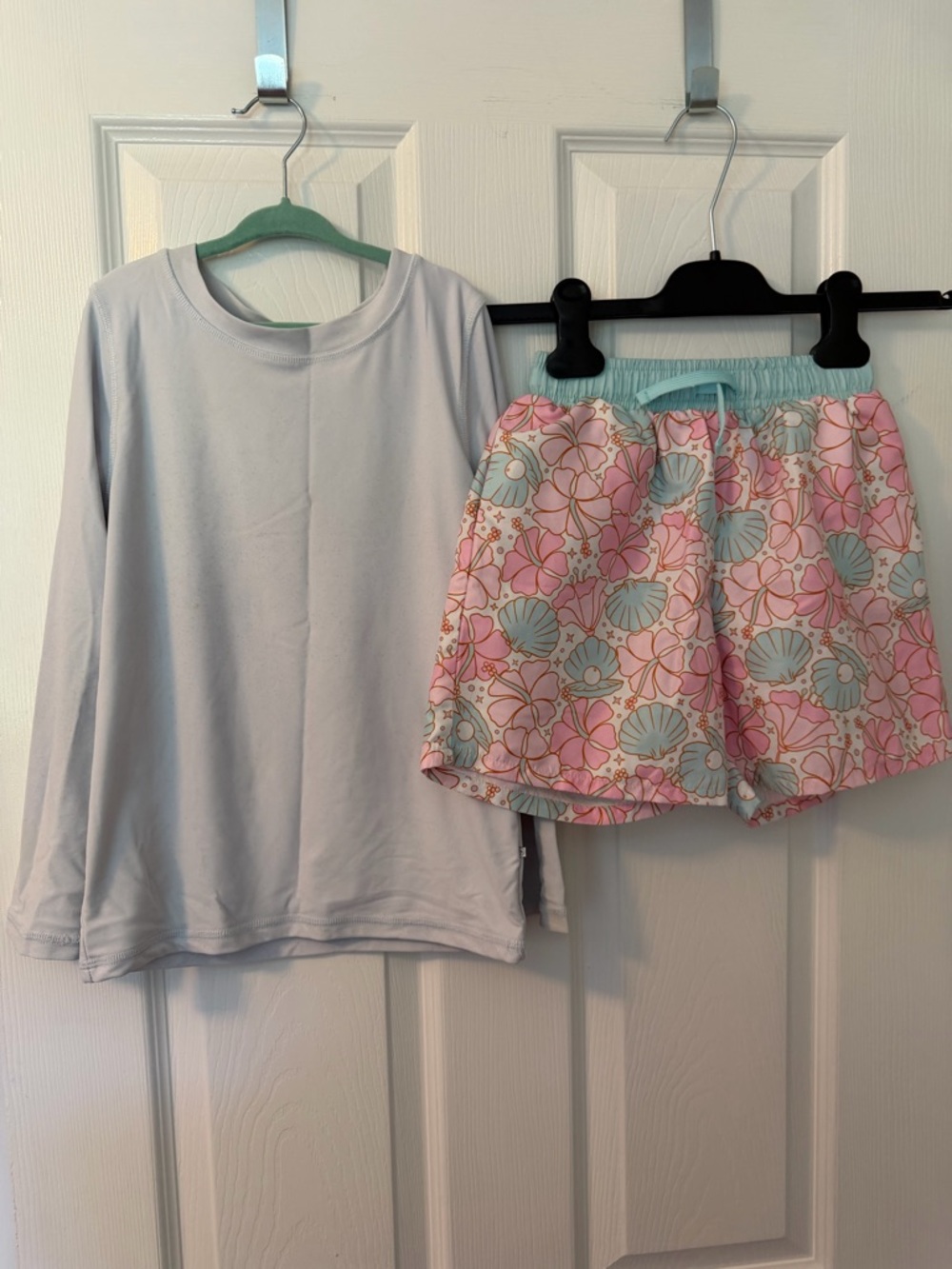 Caden Lane Light Blue Rashguard with Pink Floral Swim Shorts